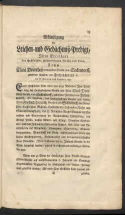 Abkündigung der Leichen- und Gedächtniß-Predigt ...