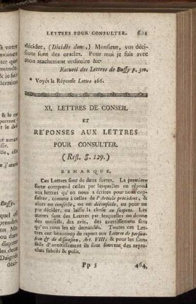 XI. Lettres De Conseil Et Réponses Aux Lettres Pour Consulter.