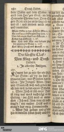 Die fünffte Claß/ Von Klag- und Trost-Liedern.