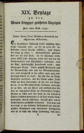 XIX. Beylage zu den Neuen Leipziger gelehrten Anzeigen. Zum 1sten Octb. 1795.