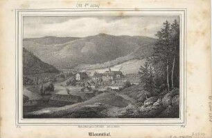 Ansicht vom Hammerwerk in Blauenthal/Eibenstock. Lithographie, 1841 : Blauenthal / Nach d. Natur gez. v. C. W. Arldt. - [Dresden] : [Pietzsch] , [1841]. - 1 Kunstblatt : Lithogr. ; 19 x 12 cm
