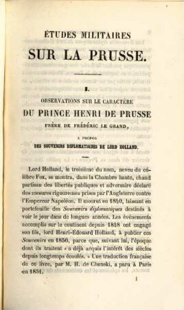 Études historiques et militaires sur la Prusse, Tome Premier