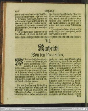 VI. Nachricht, Von den Processen