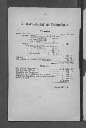 4. Cassen-Bericht der Wochenschule.