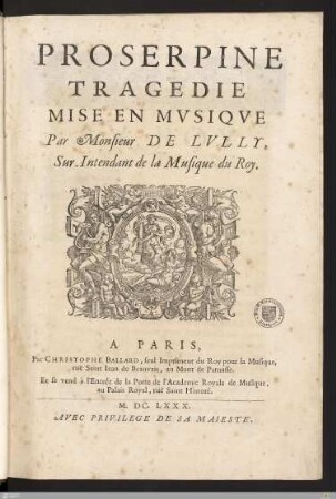 Proserpine : Tragedie Mise En Mvsiqve