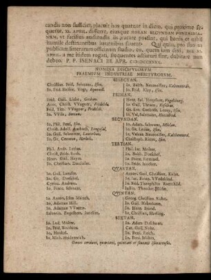 Nomina Discipulorum Praemium Industriae Meriturorum.