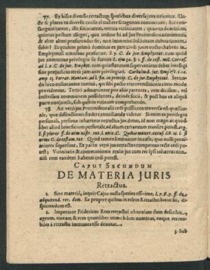 Caput Secundum. De Materia Iuris Retractus.