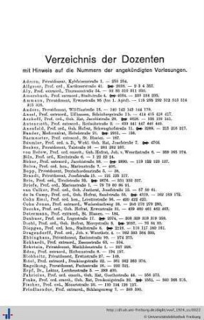Verzeichnis der Dozenten.
