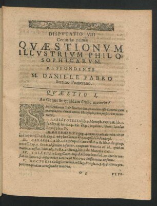 Disputatio VIII. ... Respondente M. Daniele Fabro
