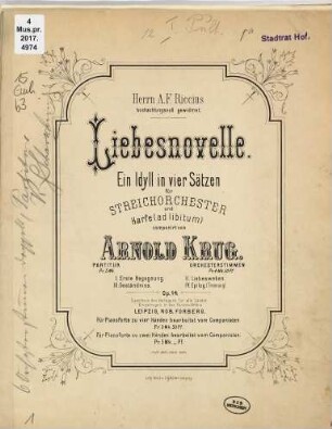 Liebesnovelle : ein Idyll in vier Sätzen : für Streichorchester und Harfe (ad libitum) : op. 14