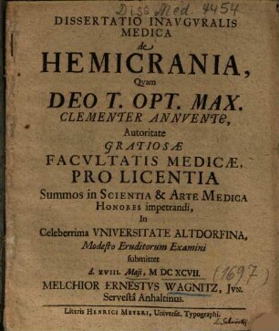 Dissertatio Inavgvralis Medica de Hemicrania