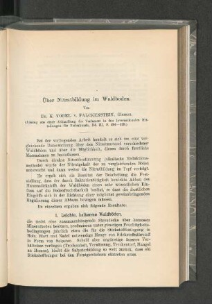 Über die Nitratbildung im Waldboden.