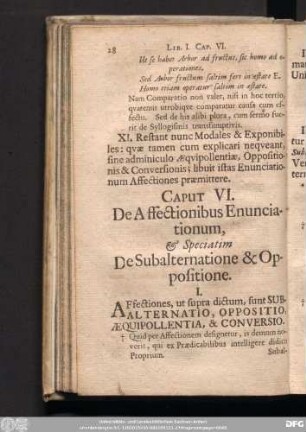 Caput VI. De Affectionibus Enunciationum, & Speciatim De Subalternatione & Oppositione.