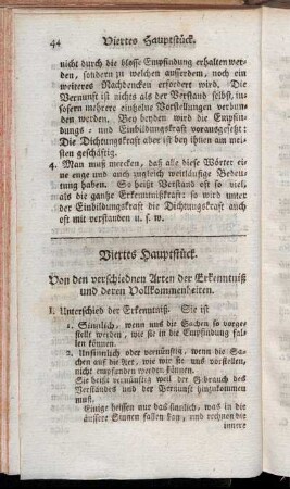 Viertes Hauptstück. Von den verschiednen Arten der Erkenntniß und deren Vollkommenheiten.