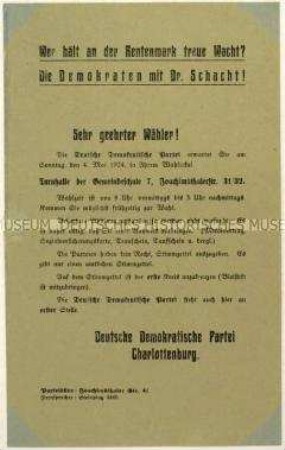 Aufruf der Deutschen Demokratischen Partei zur Reichstagswahl am 4. Mai 1924