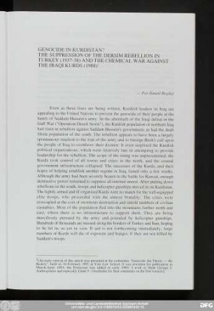 Genocide In Kurdistan? The Suppression Of The Derism Rebellion In Turkey (1937-38) And The Chemical War Against The Iraqi Kurds (1988)