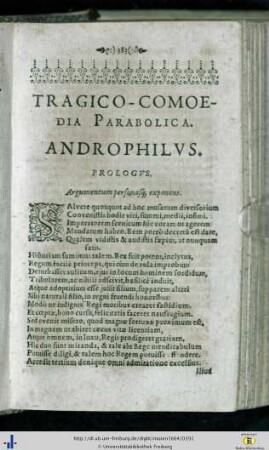 Tragico-comoedia parabolica. Androphilus.