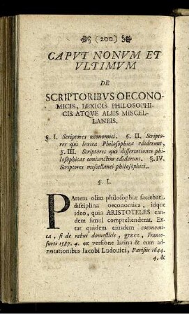 Caput Nonum Et Ultimum. De Scriptoribus Oeconomicis, Lexicis, Philosophicis Atque Aliis Miscellaneis.