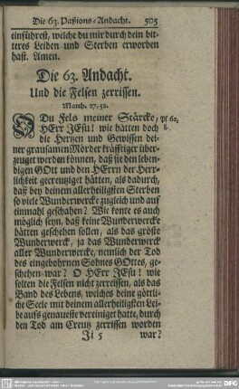 Die 63. Andacht. Und die Felsen zerrissen. Matth. 27,52