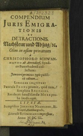 Compendium Iuris Emigrationis Et Detractionis