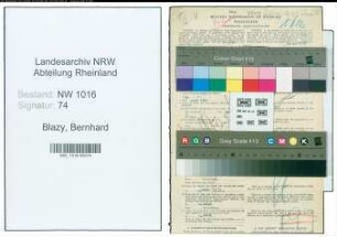 Entnazifizierung Bernhard Blazy , geb. 18.05.1900 (Studienrat)