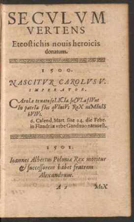 Seculum Vertens Eteostichis novis heroicis donatum.