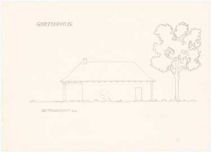 Gartenhaus: Seitenansicht mit Baum
