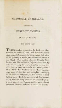 The Chronicle of Ireland collected by Meredith Hanmer, Doctor of Diuinity. The Second Part