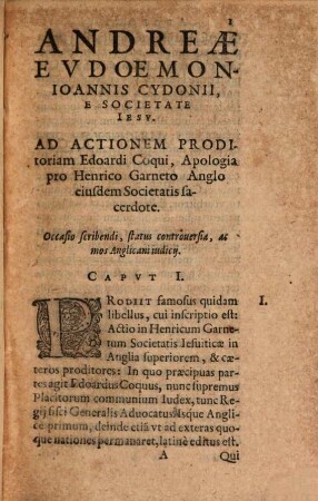 Ad actionem proditoriam Edouardi Coqui Apologia pro H. Garneto