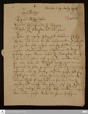Brief von Johannes Joachim Statius an August Hermann Francke.