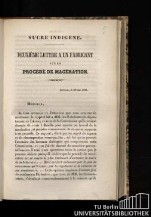 Sucre indigène : deuxième lettre à un fabricant sur le procédé de macération