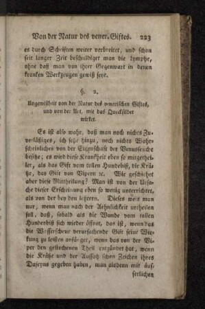 §. 2. Ungewißheit von der Natur des venerischen Giftes, und von der Art, wie das Quecksilber wirket.