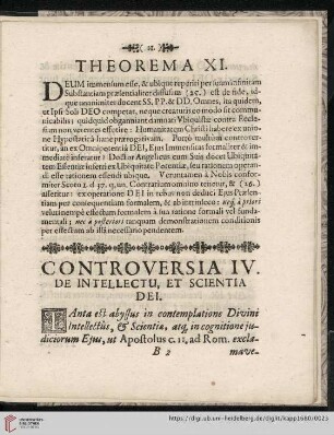 Controversia IV: De Intellectu, et Scientia Dei