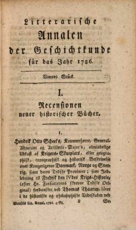 Litterarische Annalen der Geschichtkunde in und außer Teutschland : für das Jahr ..., 4. 1786
