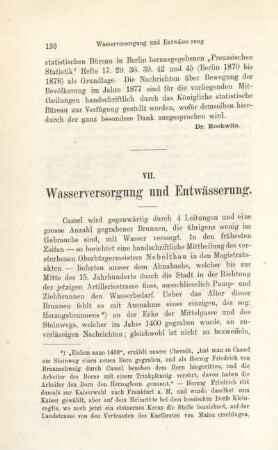 VII. Wasserversorgung und Entwässerung.