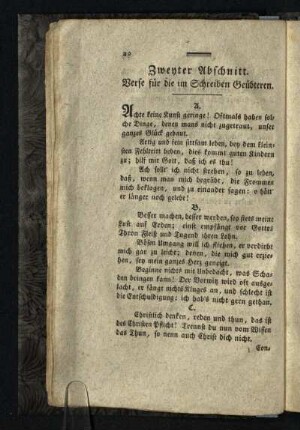 Zweyter Abschnitt: Verse fuer die im Schreiben Geuebteren