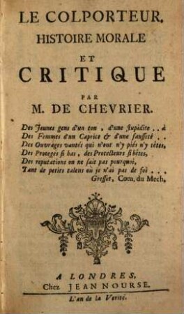 Le Colporteur : Histoire morale et critique