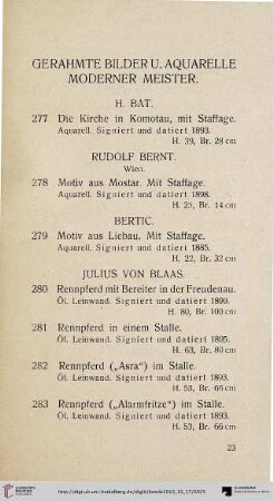 Gerahmte Bilder u. Aquarelle Moderner Meister (Nr. 277-335)
