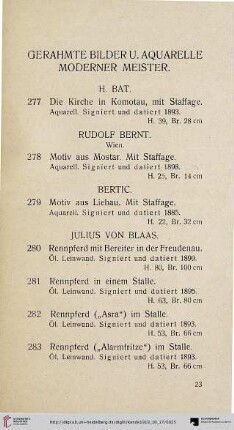 Gerahmte Bilder u. Aquarelle Moderner Meister (Nr. 277-335)