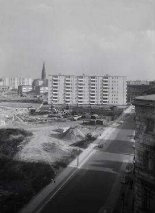 180° Panorama, Bild 7 von 7. Blick auf das Baugelände Neubauviertel Springprojekt. Berlin-Kreuzberg, Neuenburger Straße