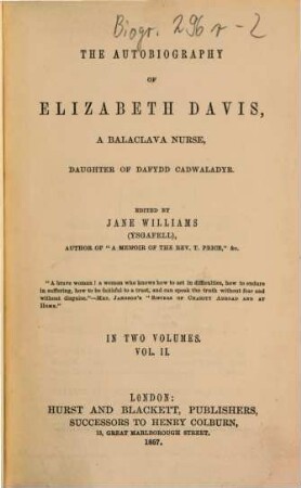 The autobiography of Elizabeth Davis, a Balaclava nurse, daughter of Dafydd Cadwaladyr, 2