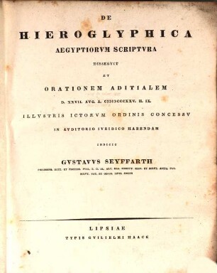 De hieroglyphica Aegyptiorum scriptura : diss. ; cum IV tab.