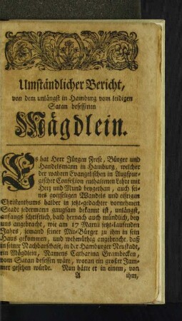 Umständlicher Bericht, von dem unlängst in Hamburg vom ...