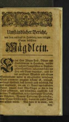 Umständlicher Bericht, von dem unlängst in Hamburg vom ...