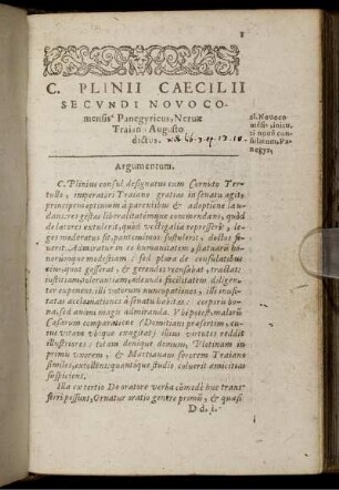C. Plinii Caecilii Secundi Novo Comensis Panegyricus, Nervae Traiano Augusto dictus