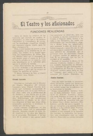 El teatro y los aficionados : Funciones realizadas