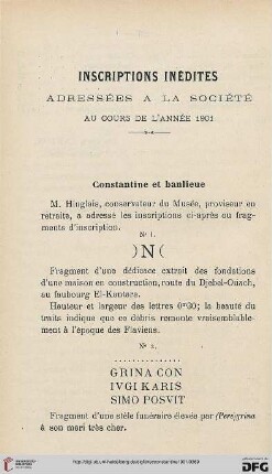 Sér. 4: Inscriptions inédites adressées à la société au cours de l'année 1901