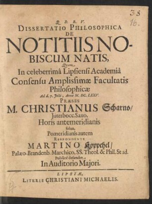 Dissertatio Philosophica De Notitiis Nobiscum Natis