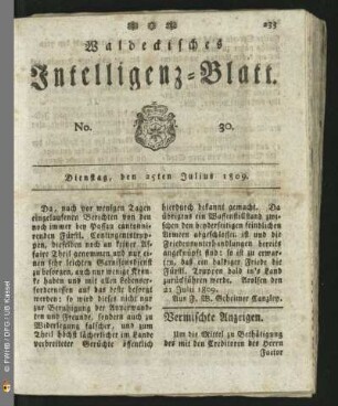 No. 30. Dienstag, den 25ten Julius 1809