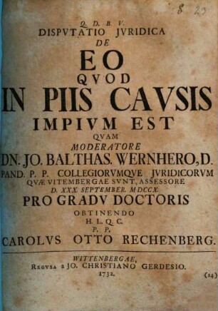 Disp. iur. de eo quod in piis causis impium est